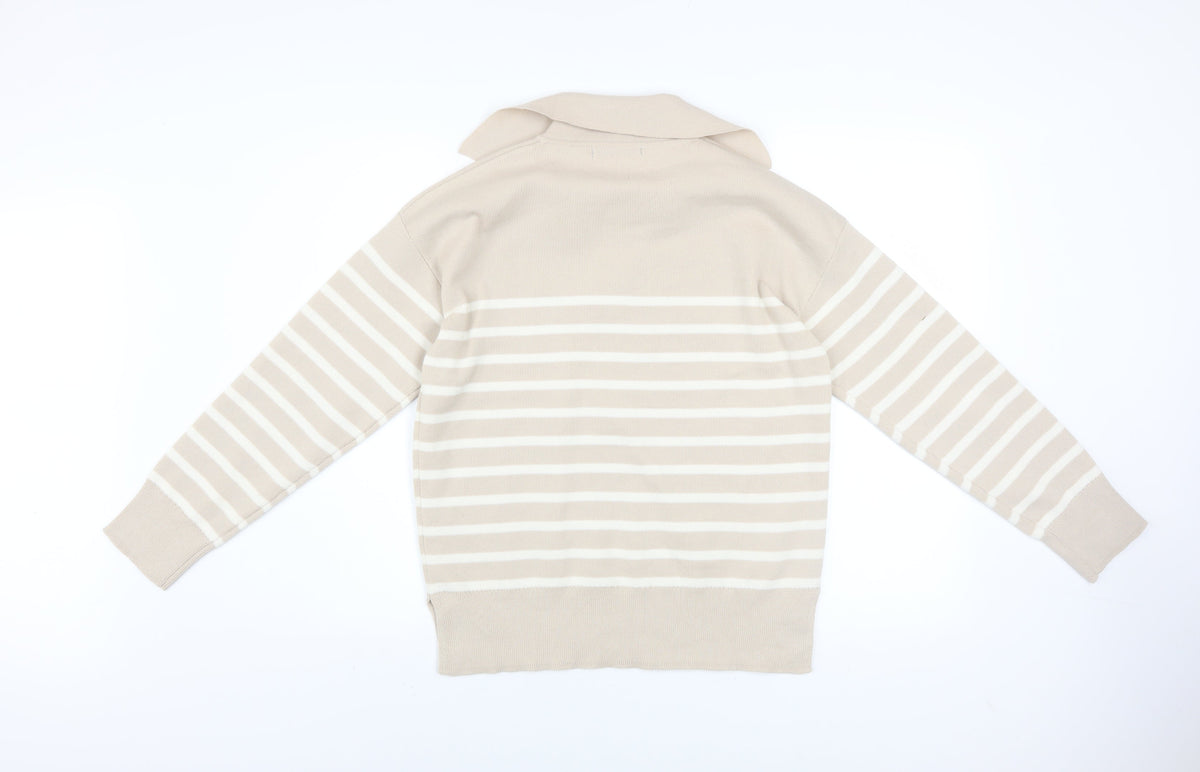Dunnes Men’s Beige Striped Collared Pullover Jumper Size S