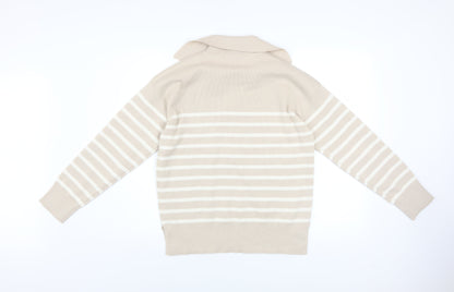 Dunnes Men’s Beige Striped Collared Pullover Jumper Size S