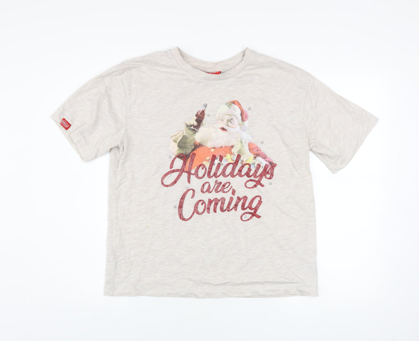 Womens UK Size 10 Coca-Cola Beige Basic T-Shirt