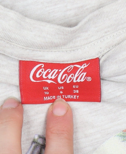 Womens UK Size 10 Coca-Cola Beige Basic T-Shirt