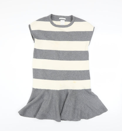 Zara Girls Grey Striped Knit Shift Dress 11-12 Years Winter Casual