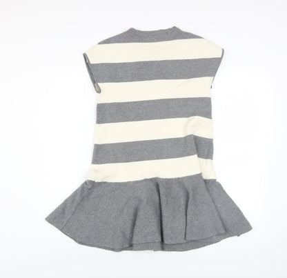 Zara Girls Grey Striped Knit Shift Dress 11-12 Years Winter Casual