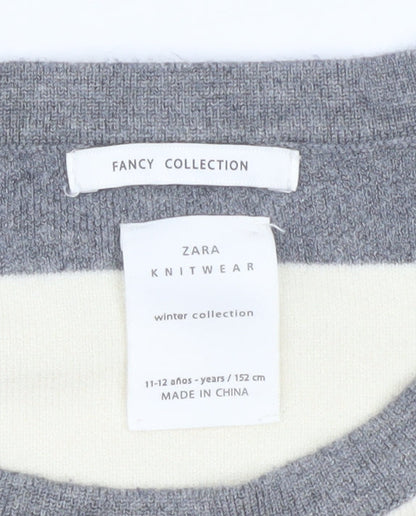 Zara Girls Grey Striped Knit Shift Dress 11-12 Years Winter Casual