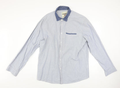 DENIMco Men's Blue Check Long Sleeve Cotton Button-Up Shirt XL