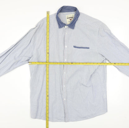 DENIMco Men's Blue Check Long Sleeve Cotton Button-Up Shirt XL