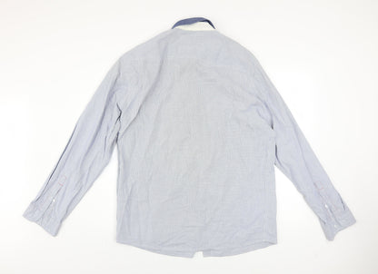 DENIMco Men's Blue Check Long Sleeve Cotton Button-Up Shirt XL