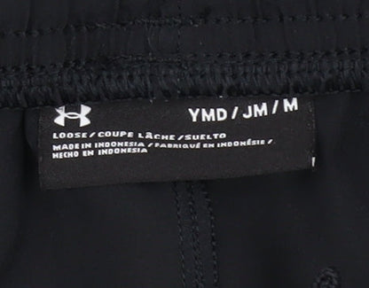 Under Armour Boys Black Green Athletic Shorts Size M Polyester