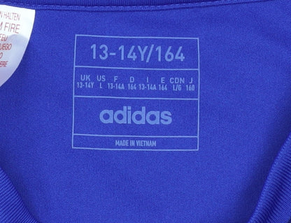 adidas Boys Blue Football Jersey T-Shirt 13-14 Years Lightweight Sports Top
