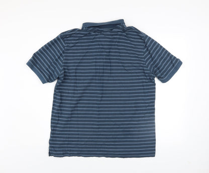 Dunnes Stores Men’s Blue Striped Cotton Polo Shirt Size L Regular Fit