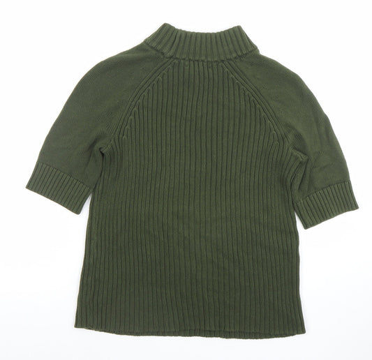 Lands' End Women's Green Mock Neck Ribbed Cotton Petite XS Top