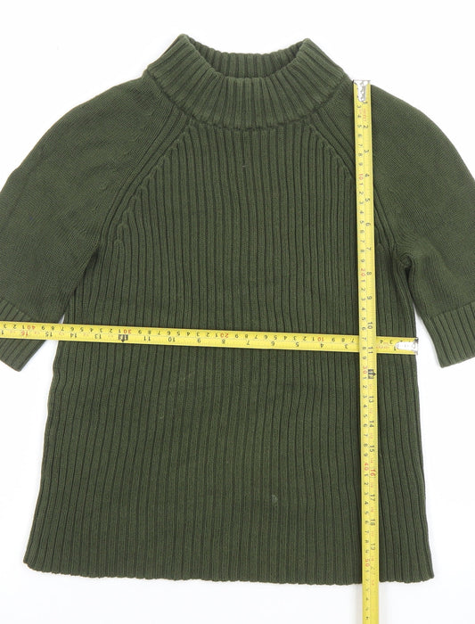 Lands' End Women's Green Mock Neck Ribbed Cotton Petite XS Top