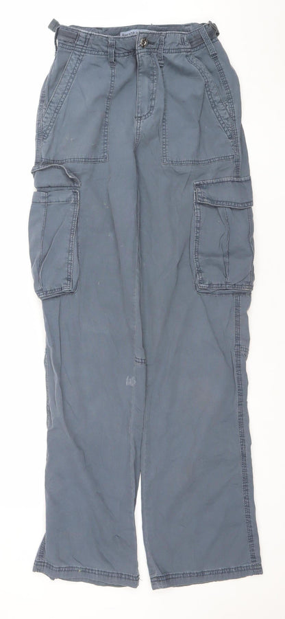 Womens UK Size 4 Bershka Relaxed Fit Cargo Blue Trousers