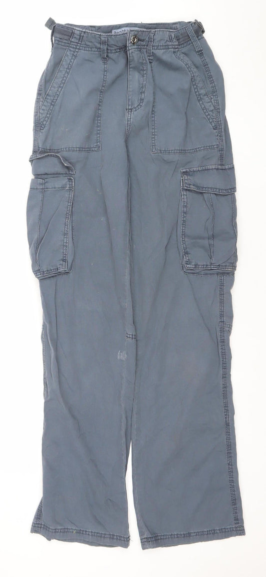 Womens UK Size 4 Bershka Relaxed Fit Cargo Blue Trousers