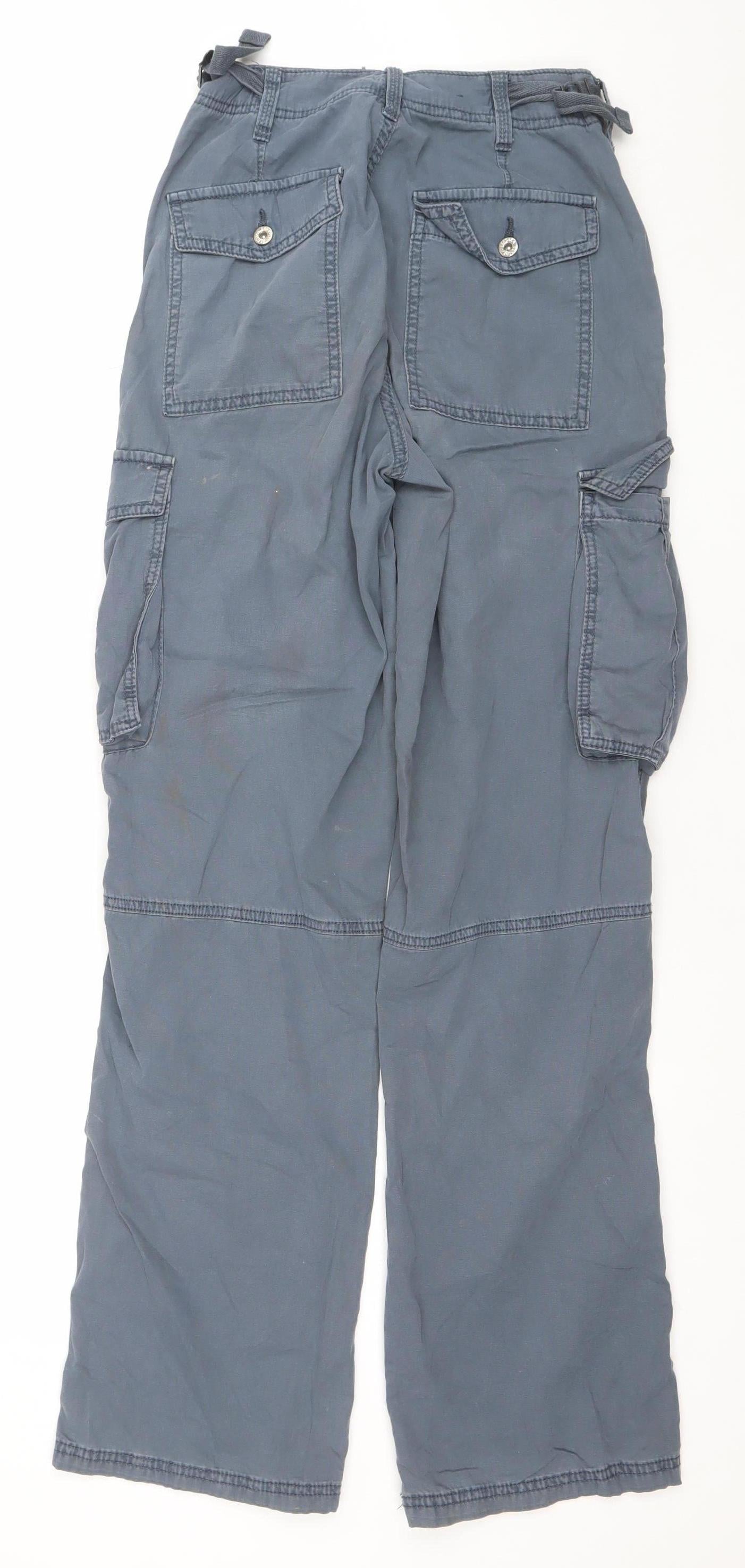 Womens UK Size 4 Bershka Relaxed Fit Cargo Blue Trousers