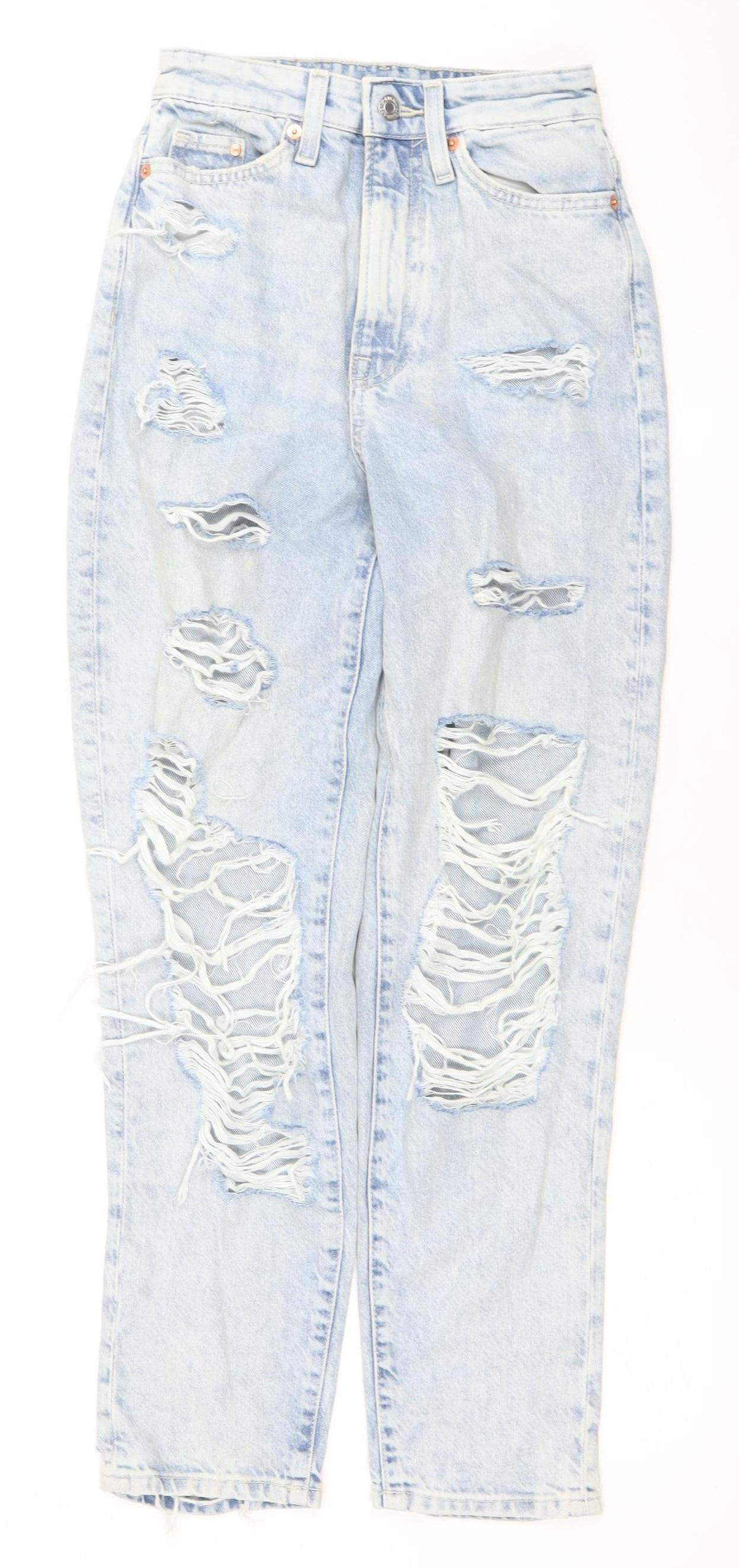 Womens UK Size 4 H&M Relaxed Fit Mom Blue Jeans