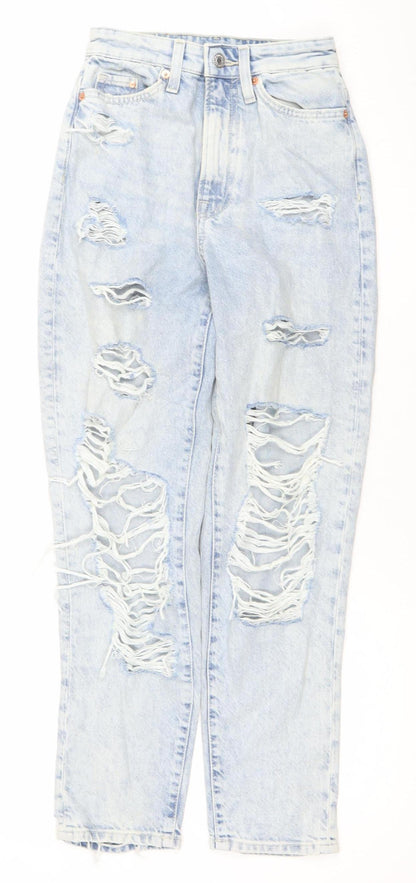 Womens UK Size 4 H&M Relaxed Fit Mom Blue Jeans