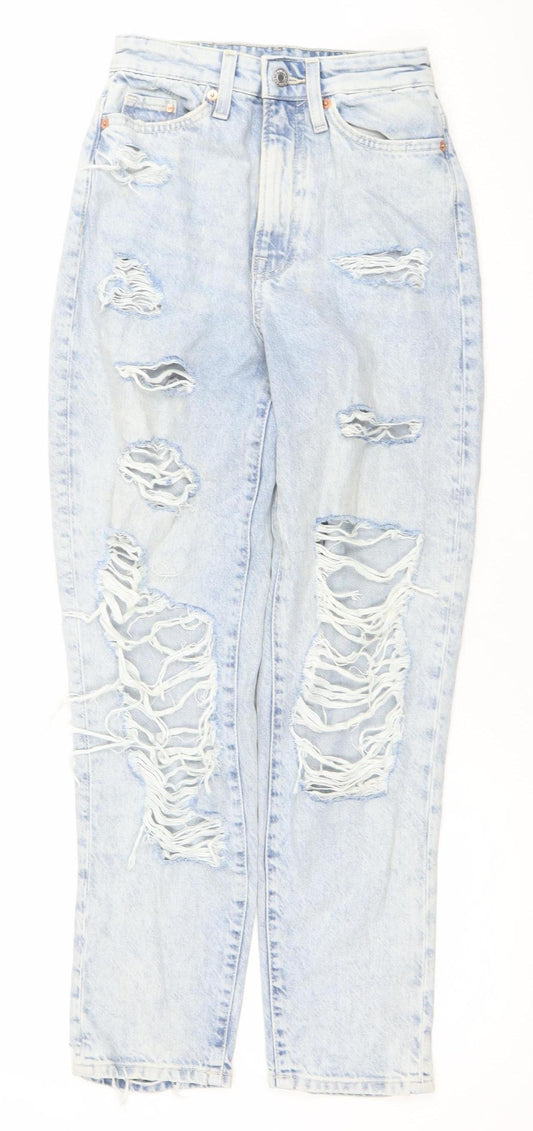 Womens UK Size 4 H&M Relaxed Fit Mom Blue Jeans