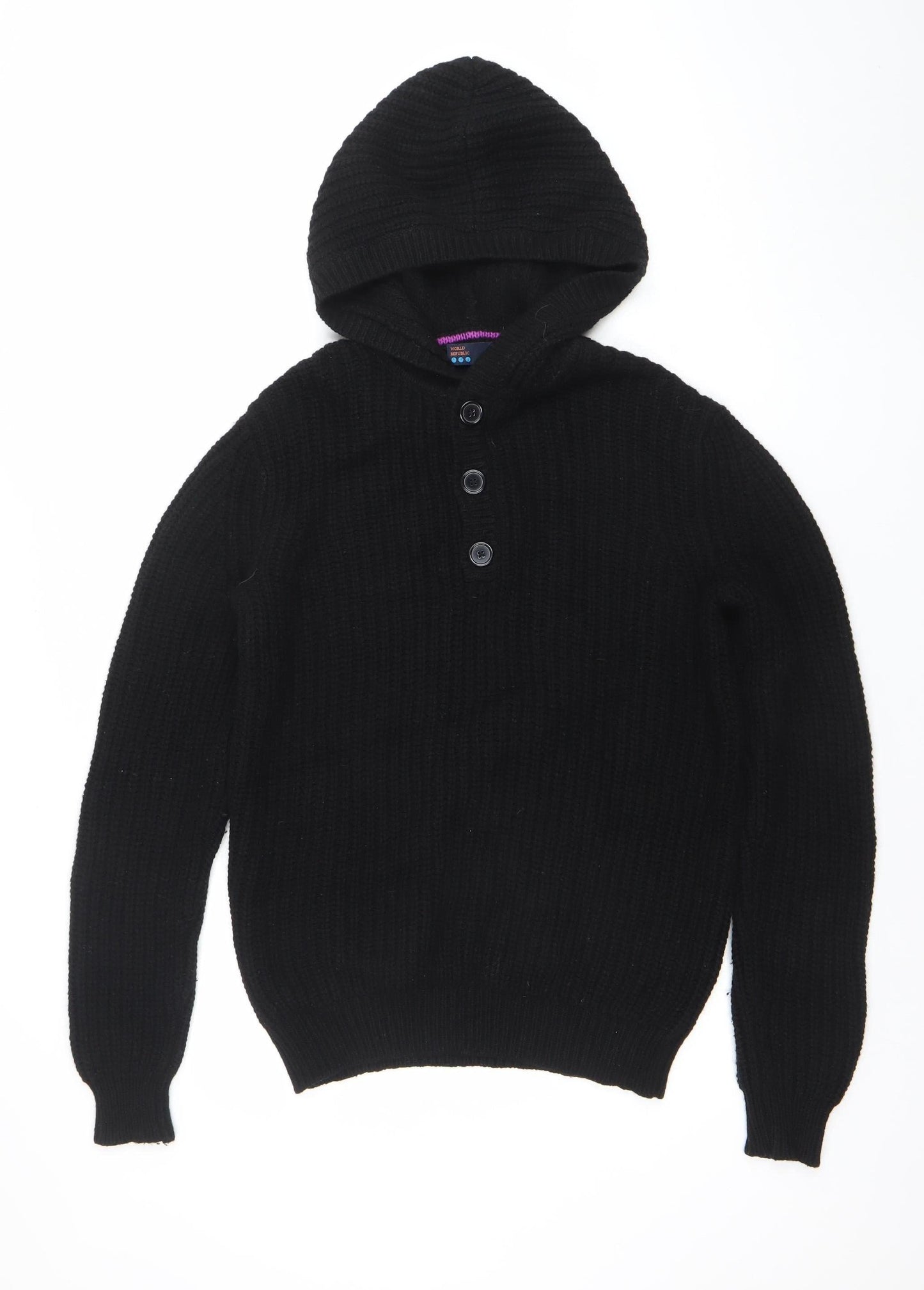Mens UK Size S World Republic Black Henley Jumper