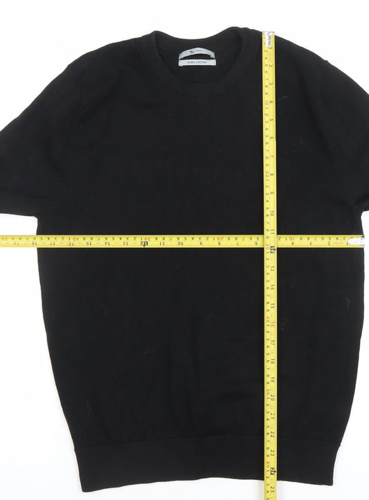 Tu Men’s Black Cotton Crew Neck Jumper Size S Regular Fit