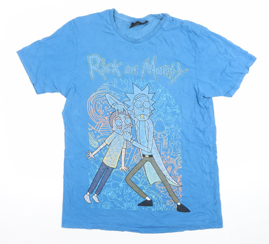 Rick and Morty Men's Blue Cotton Slim Fit Graphic T-Shirt Size L