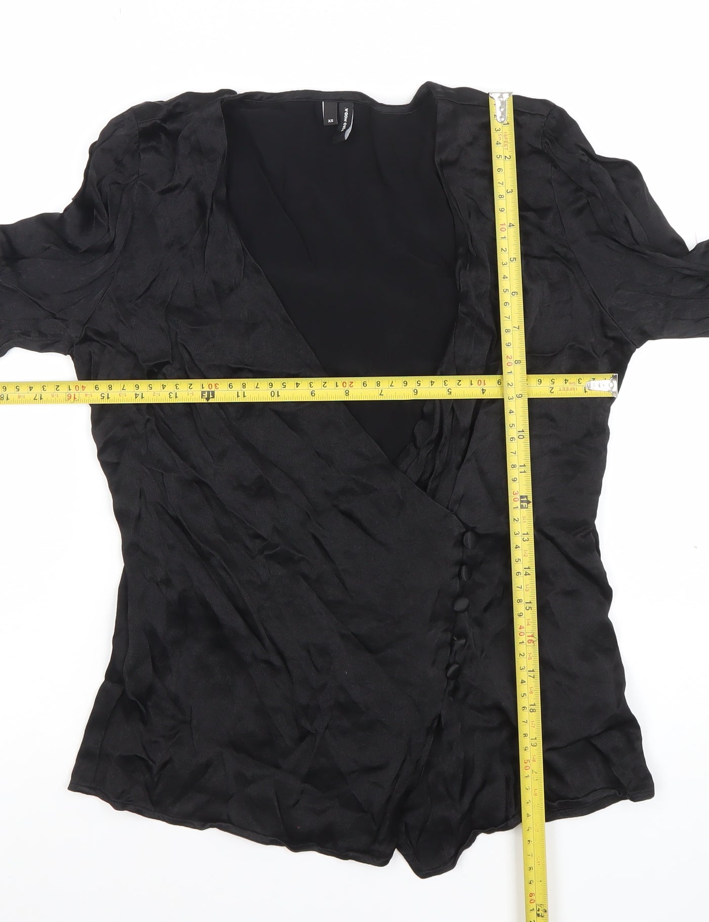 Womens UK Size XS VERO MODA Black Wrap Blouse