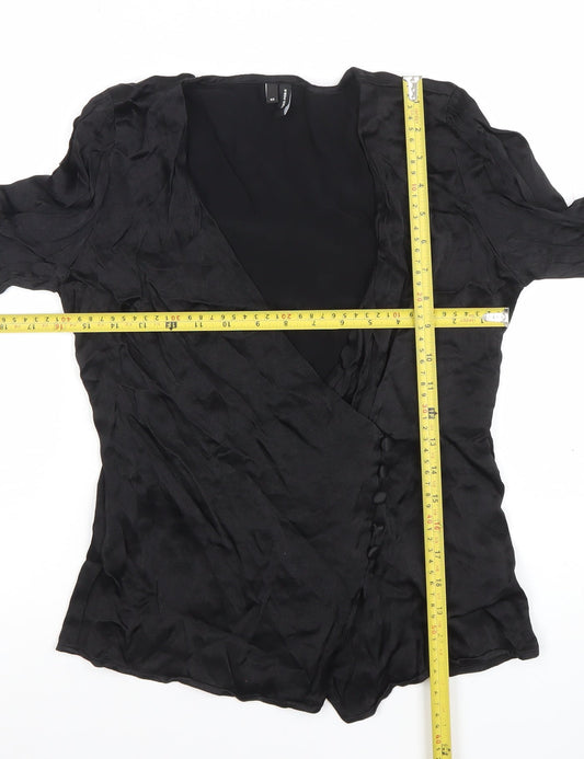 Womens UK Size XS VERO MODA Black Wrap Blouse