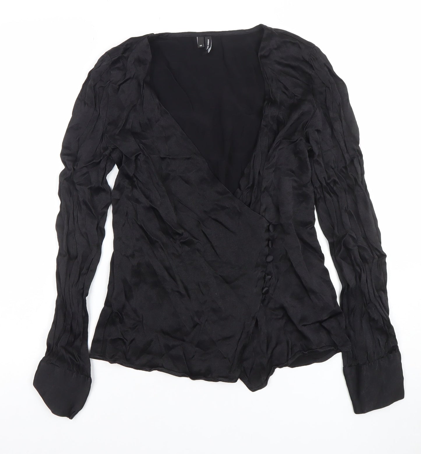 Womens UK Size XS VERO MODA Black Wrap Blouse