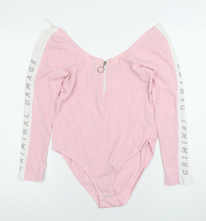 Womens UK Size L Criminal Damage One-Piece Pink Bodysuit