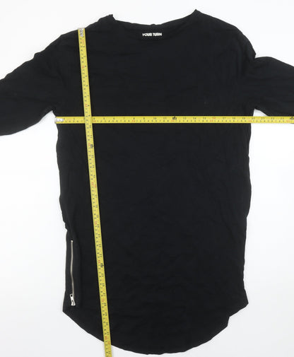 Your Turn Women's Black Long Sleeve Zip Detail Cotton T-Shirt M