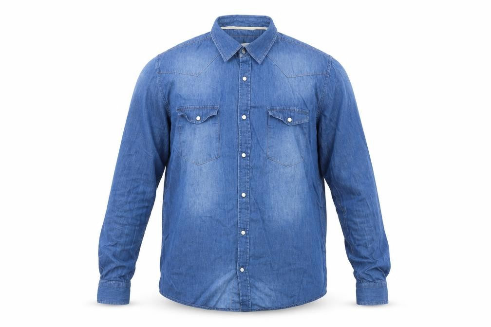 Markup Men Blue Denim Long Sleeve Western Button-Up Shirt L
