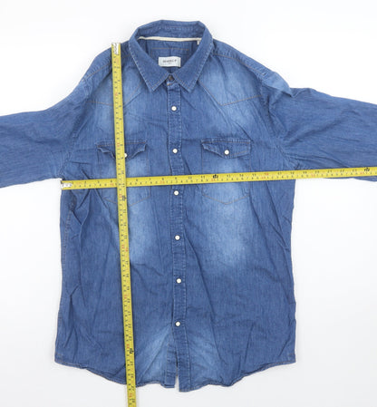 Markup Men Blue Denim Long Sleeve Western Button-Up Shirt L
