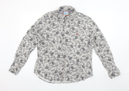Dario Beltran Men's Grey Floral Slim Fit Long Sleeve Button-Up Shirt XL