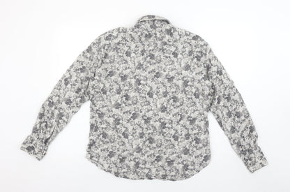 Dario Beltran Men's Grey Floral Slim Fit Long Sleeve Button-Up Shirt XL