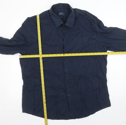 F&F Mens Blue Slim Fit Long Sleeve Button-Up Shirt Size 18