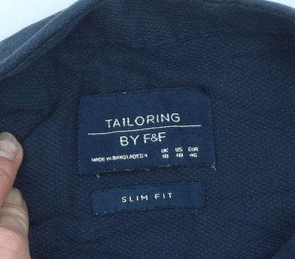 F&F Mens Blue Slim Fit Long Sleeve Button-Up Shirt Size 18