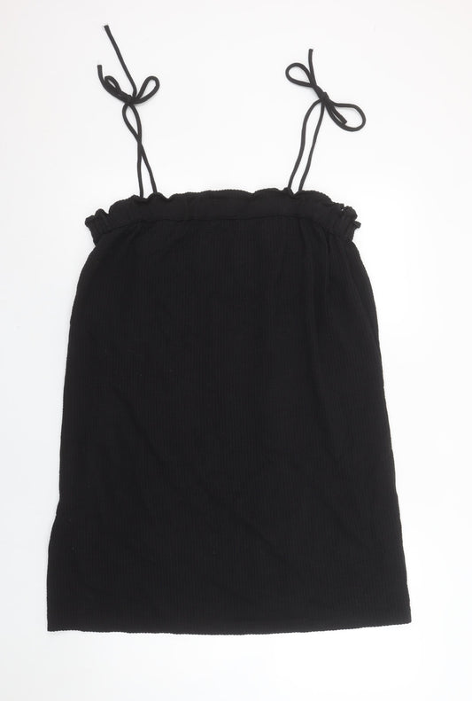 H&M Women’s Black Cotton Slip Dress Size 12 Sleeveless Summer Casual