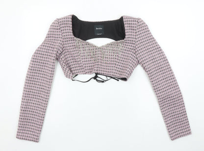 Womens UK Size 8 Bershka Pink Cropped Blouse