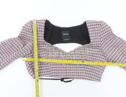 Womens UK Size 8 Bershka Pink Cropped Blouse