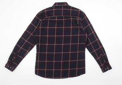 Jack & Jones Mens Blue Checked Long Sleeve Cotton Shirt Size L