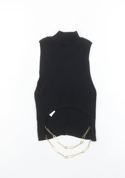 Womens UK Size XS Bershka Black Cropped Tank