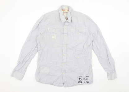 Pepe Jeans Men's Blue Striped Slim Fit Long Sleeve Button-Up Shirt L