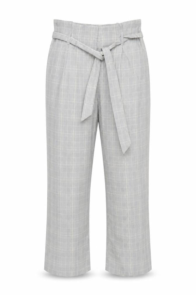 H&M Womens Grey Check Paperbag Trousers Size 8 Regular Fit