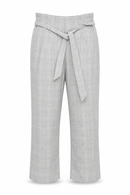 H&M Womens Grey Check Paperbag Trousers Size 8 Regular Fit
