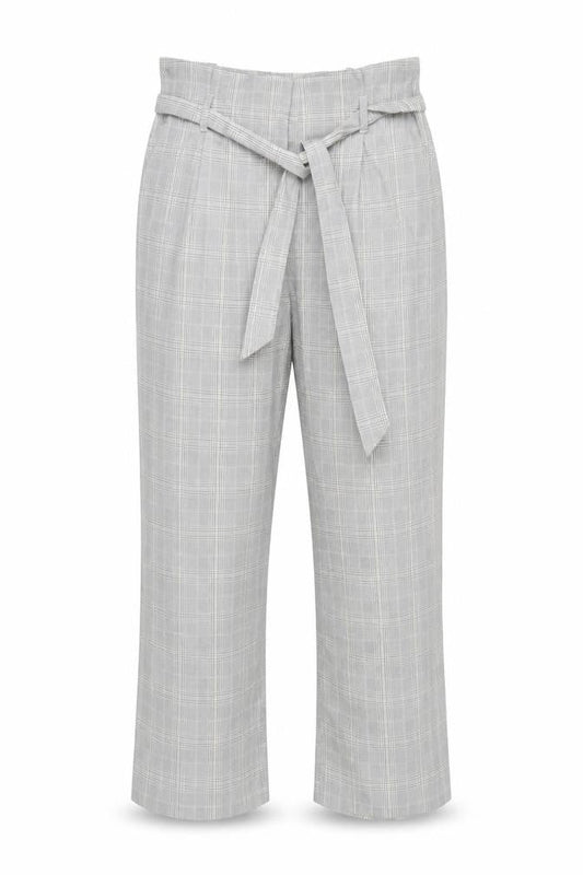 H&M Womens Grey Check Paperbag Trousers Size 8 Regular Fit