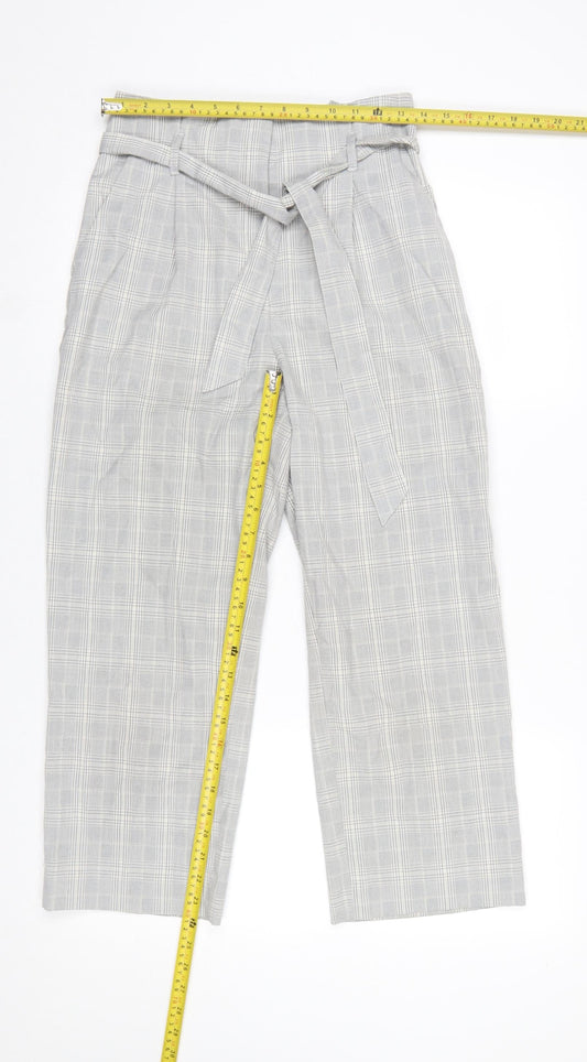 H&M Womens Grey Check Paperbag Trousers Size 8 Regular Fit