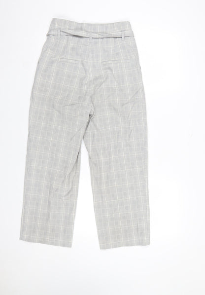H&M Womens Grey Check Paperbag Trousers Size 8 Regular Fit