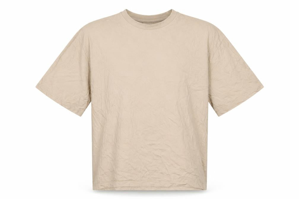 Front view of ASOS Design Men's Beige Crew Neck Seoul Graphic Cotton T-Shirt, size S