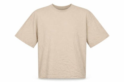 Front view of ASOS Design Men's Beige Crew Neck Seoul Graphic Cotton T-Shirt, size S