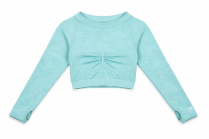 Gymshark Women Blue Long Sleeve Cropped Activewear Top Size S