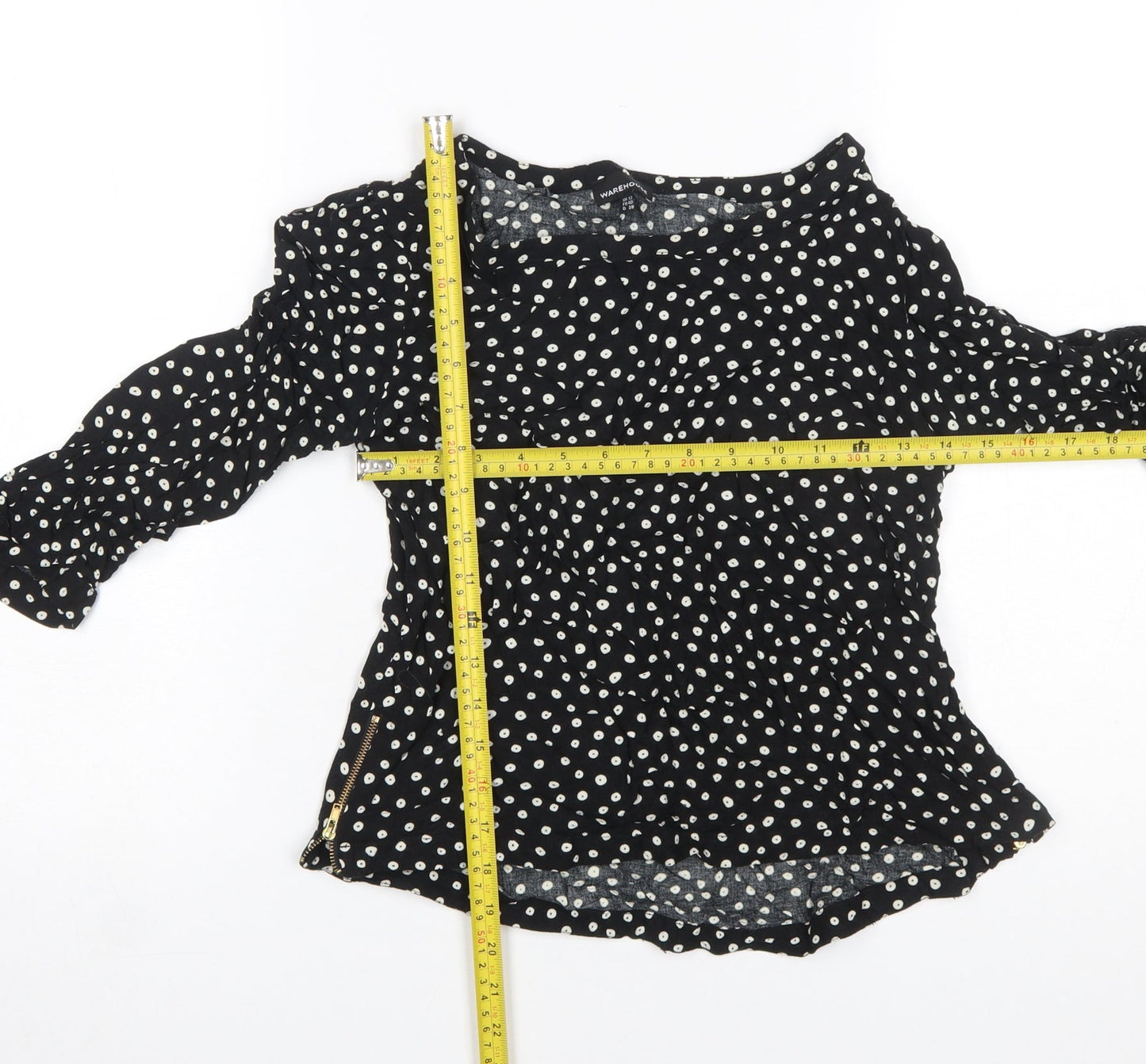 Womens UK Size 12 Warehouse Black Tunic Blouse